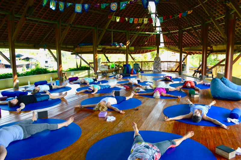 Yoga session at yoga shala Bali Floating Leaf